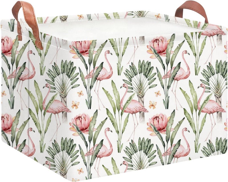 NTAOHAMPER Rectangular Storage Basket Empty,Storage Bin with Handles,Room Decor,Gift Basket,Book Box(Watercolor Flamingo) - Image 1